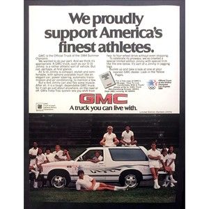 1984 GMC Jimmy Olympic Limited Edition SUV & Olympians photo vintage print ad